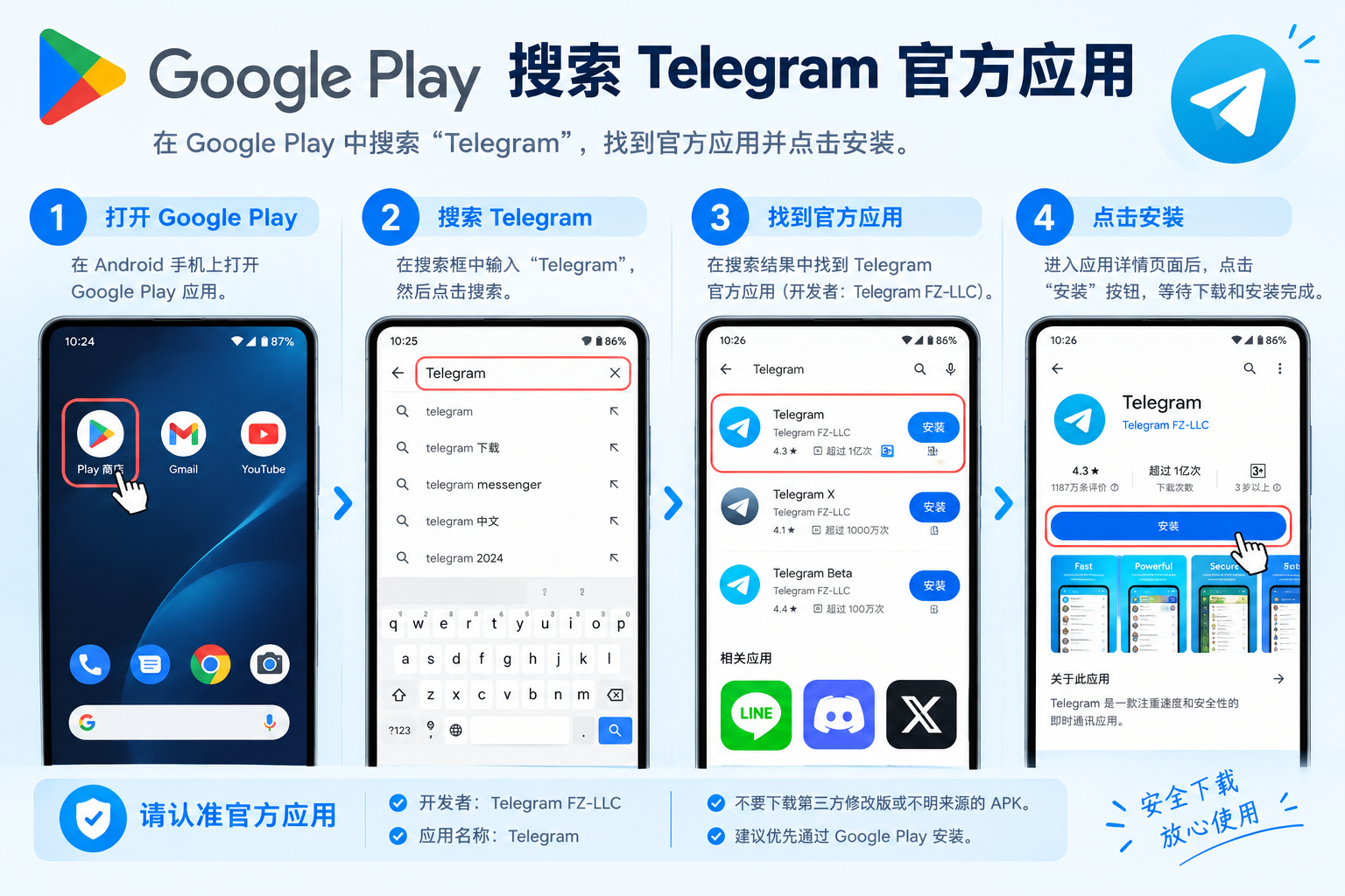 Google Play搜索Telegram官方应用